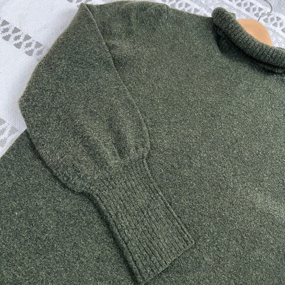 J.Crew S Turtleneck Sweater Pullover Dark Green Wool Blend Puff Sleeve Women's - Picture 5 of 10